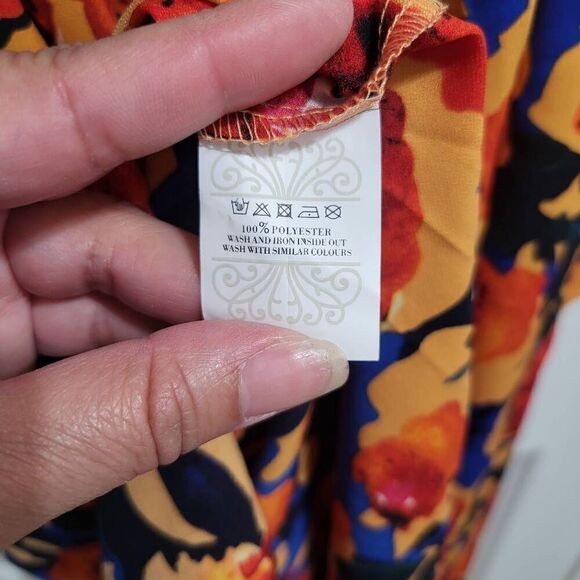 Never Fully Dressed Navy & Orange Floral Wrap Dress Size 8 Dressy Multi-Tie - Picture 7 of 10